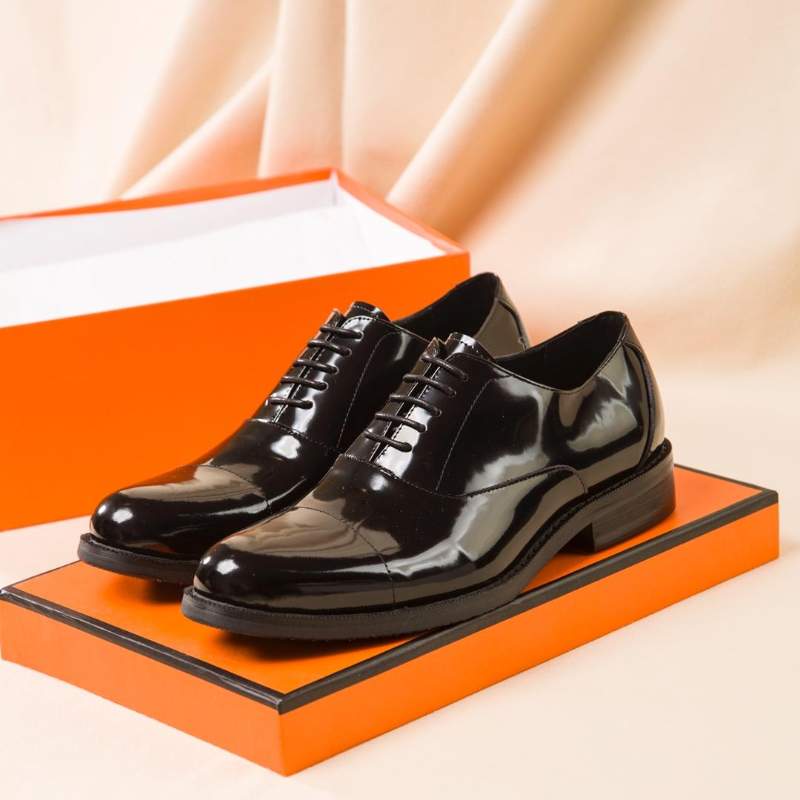 Giày nam Hermes siêu cấp đen da bóng cột dây