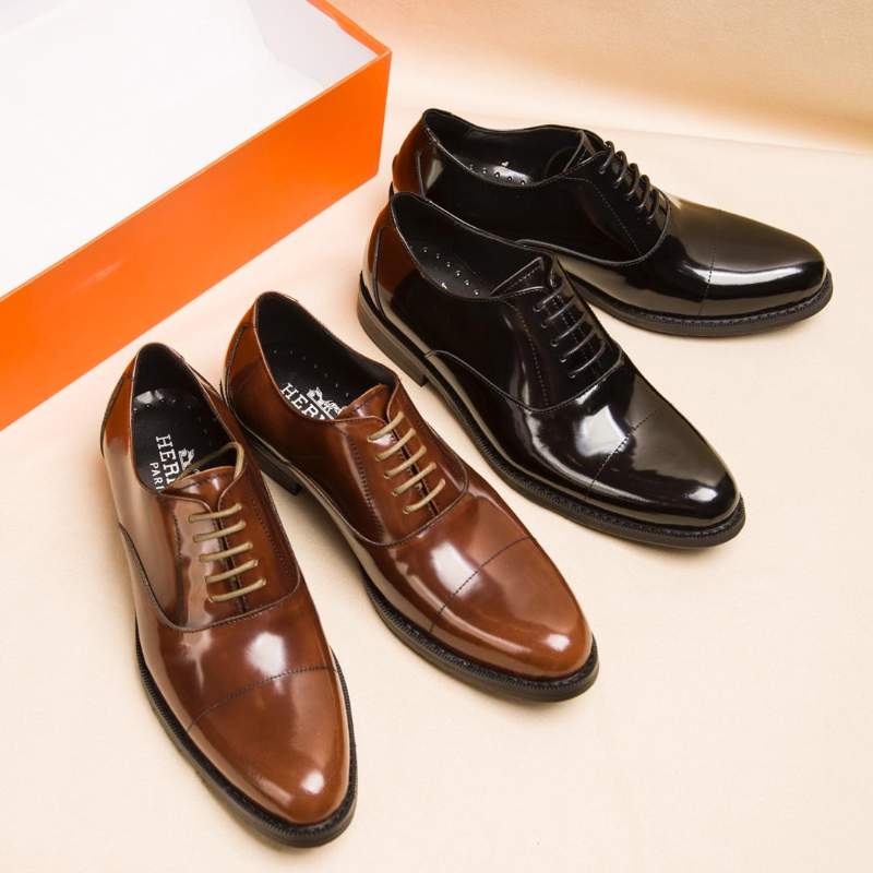 Giày nam Hermes siêu cấp đen da bóng cột dây