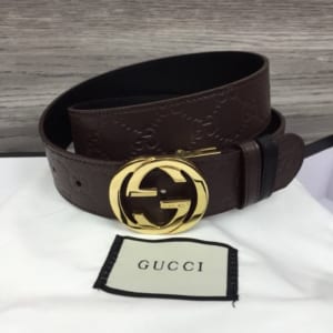 Thắt lưng Gucci nam siêu cấp nâu mặt khóa tròn gold