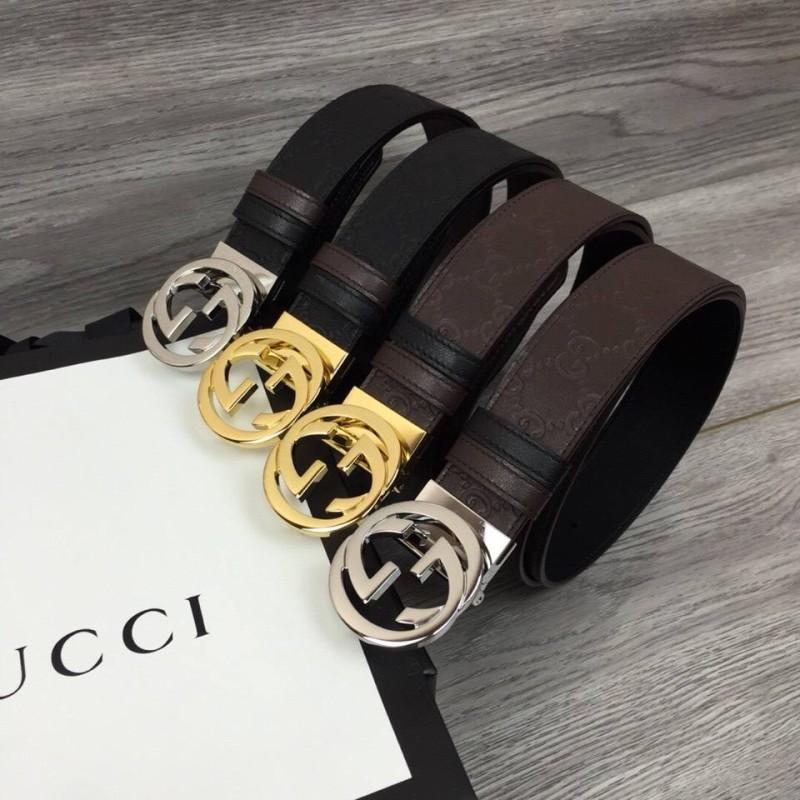 Thắt lưng Gucci nam siêu cấp nâu mặt khóa tròn gold