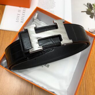 Thắt lưng Hermes vân da cá sấu khóa viền kẻ TLH31