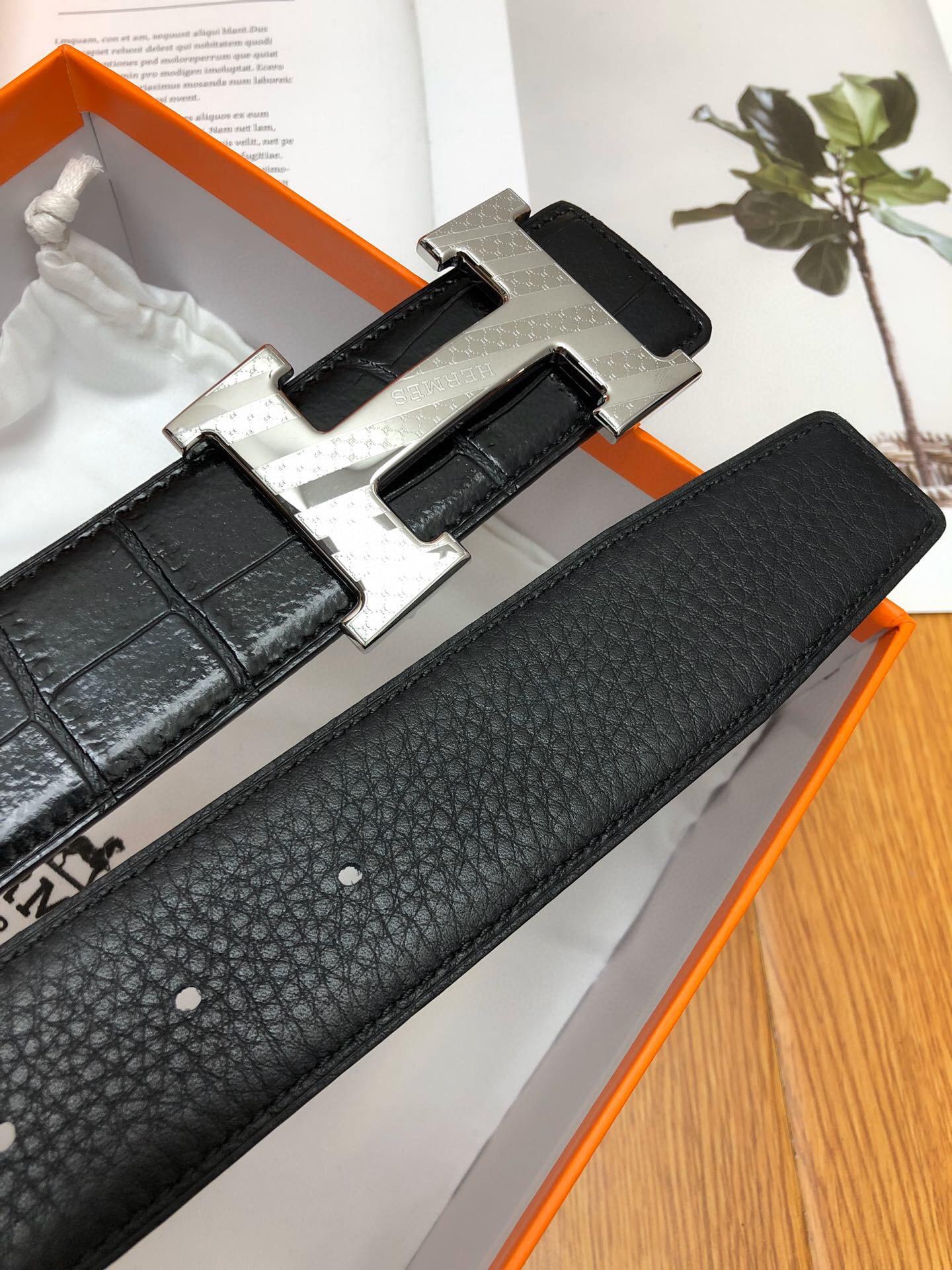 Thắt lưng Hermes like auth vân da cá sấu khóa viền kẻ TLH31