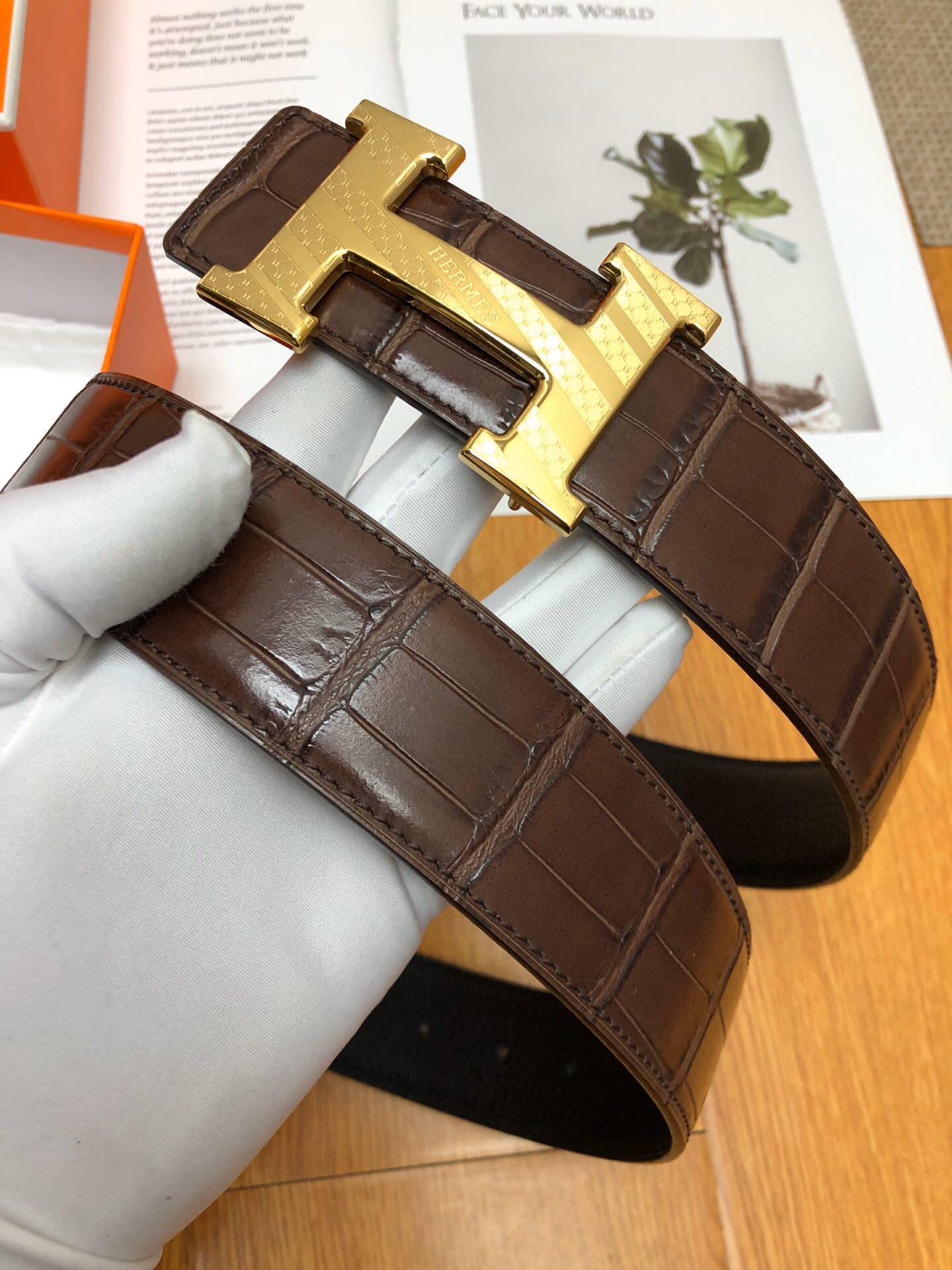 Thắt lưng Hermes like auth vân da cá sấu khóa viền kẻ TLH31