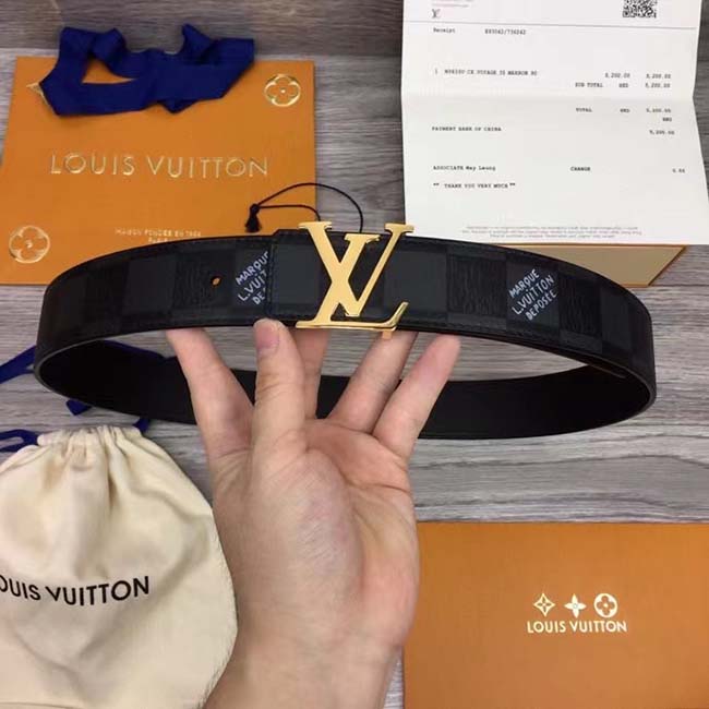 Thắt lưng Louis Vuitton siêu cấp họa tiết caro mặt logo TLLV86