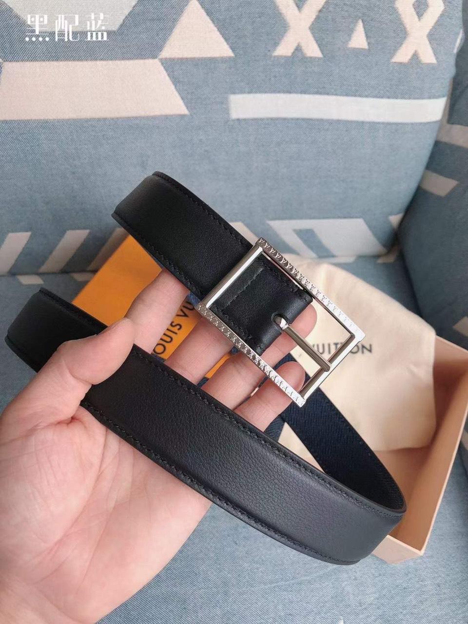 Thắt lưng Louis Vuitton siêu cấp mặt khoá kim chữ nhật viền khắc logo trắng TLLV21