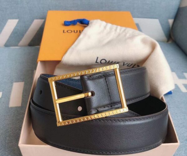 Thắt lưng Louis Vuitton siêu cấp mặt khoá kim chữ nhật viền khắc logo vàng TLLV23