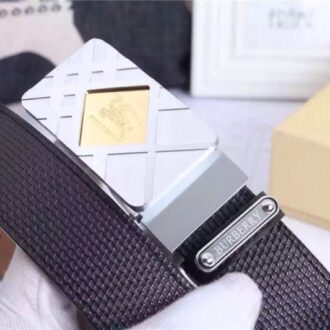 Thắt lưng nam Burberry đen mặt vuông kẻ sọc chéo siêu cấp