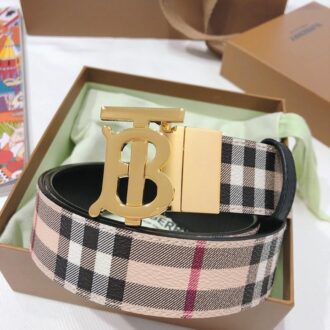Thắt lưng nam Burberry siêu cấp kẻ trắng mặt chữ B