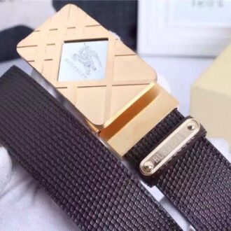 Thắt lưng nam Burberry nâu mặt vuông kẻ sọc chéo hàng siêu cấp