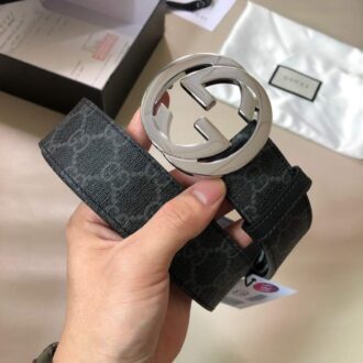 Thắt lưng nam Gucci siêu cấp dây kẻ xanh mặt G silver