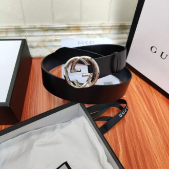Thắt lưng nam Gucci siêu cấp đen trơn mặt khóa logo