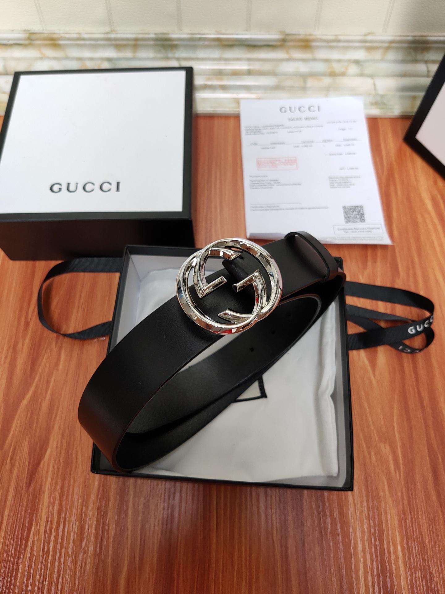 Thắt lưng nam Gucci siêu cấp đen trơn mặt khóa logo