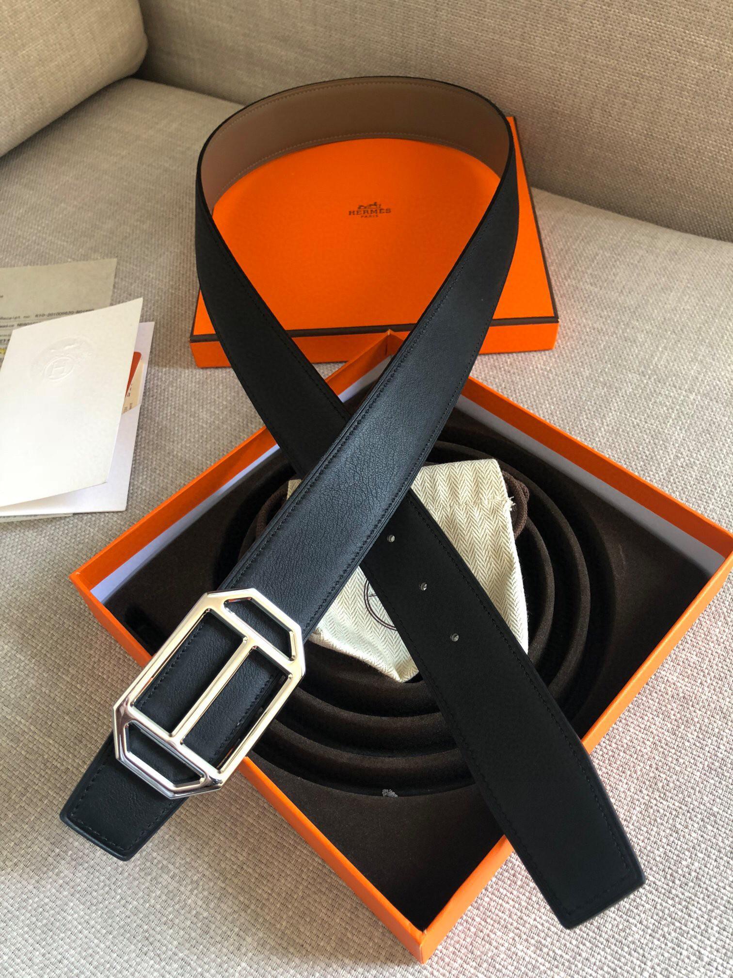 Thắt lưng nam Hermes like au họa tiết khóa lục lăng TLH28