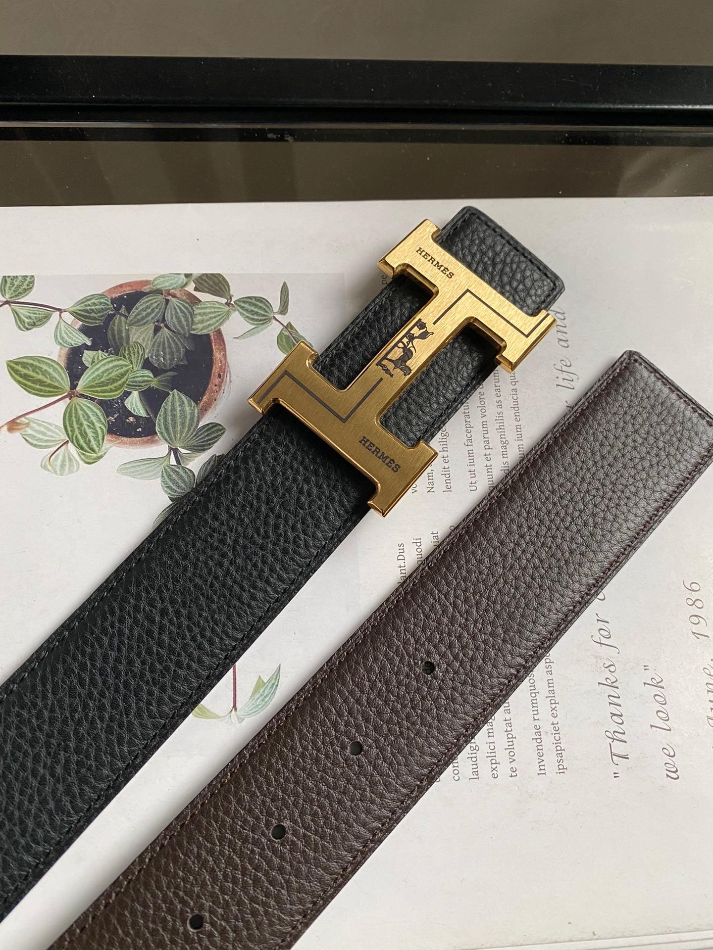 Thắt lưng nam Hermes siêu cấp hoạ tiết logo hình ngựa khắc chữ TLH07