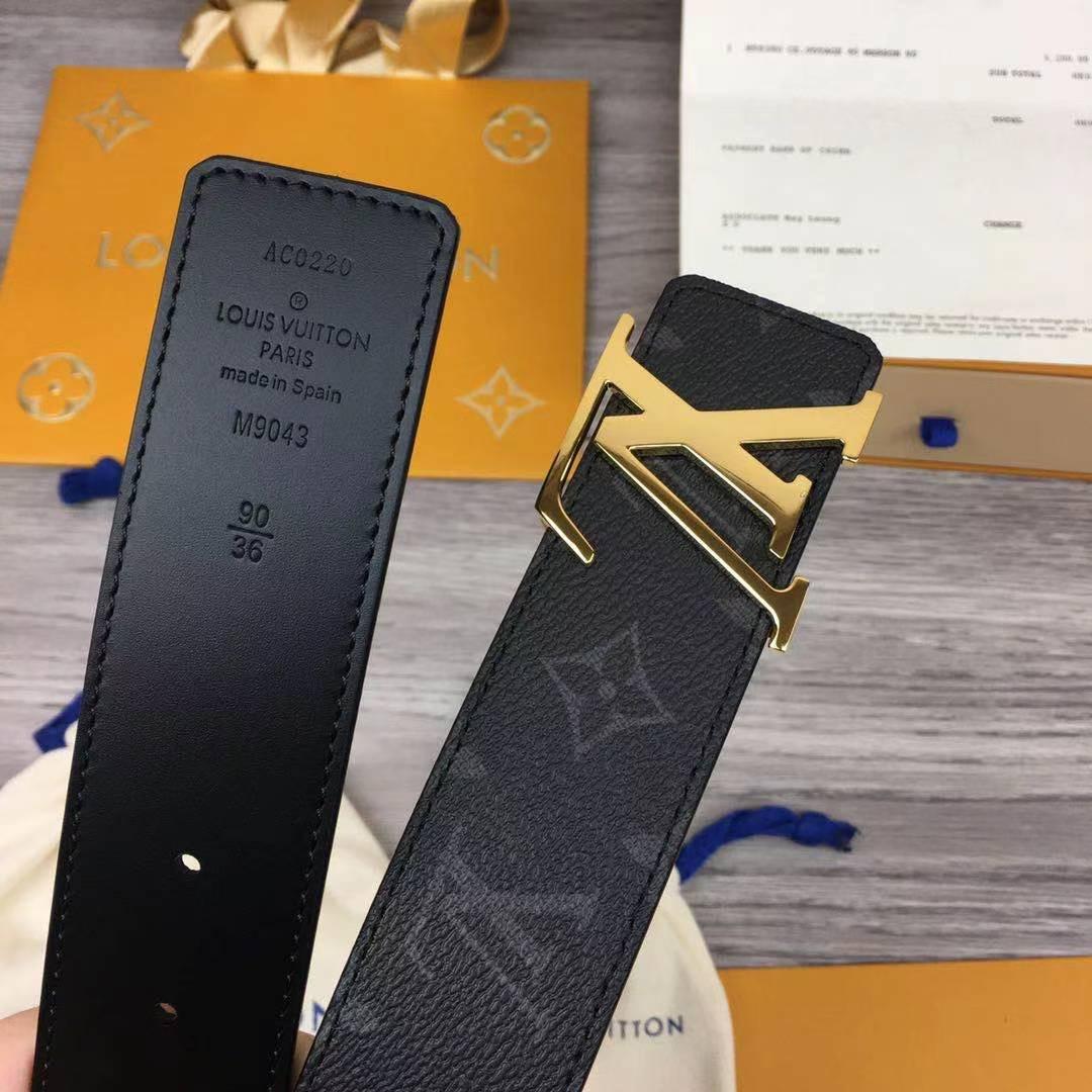 Thắt lưng nam Louis Vuitton siêu cấp hoạ tiết hoa đen logo bóng TLLV28