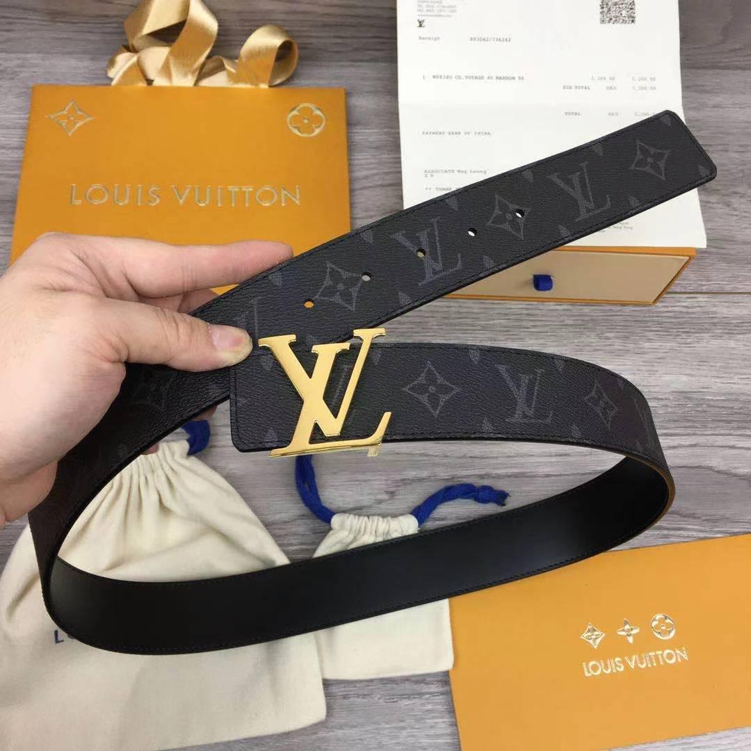 Thắt lưng nam Louis Vuitton hoạ tiết hoa đen logo bóng TLLV28