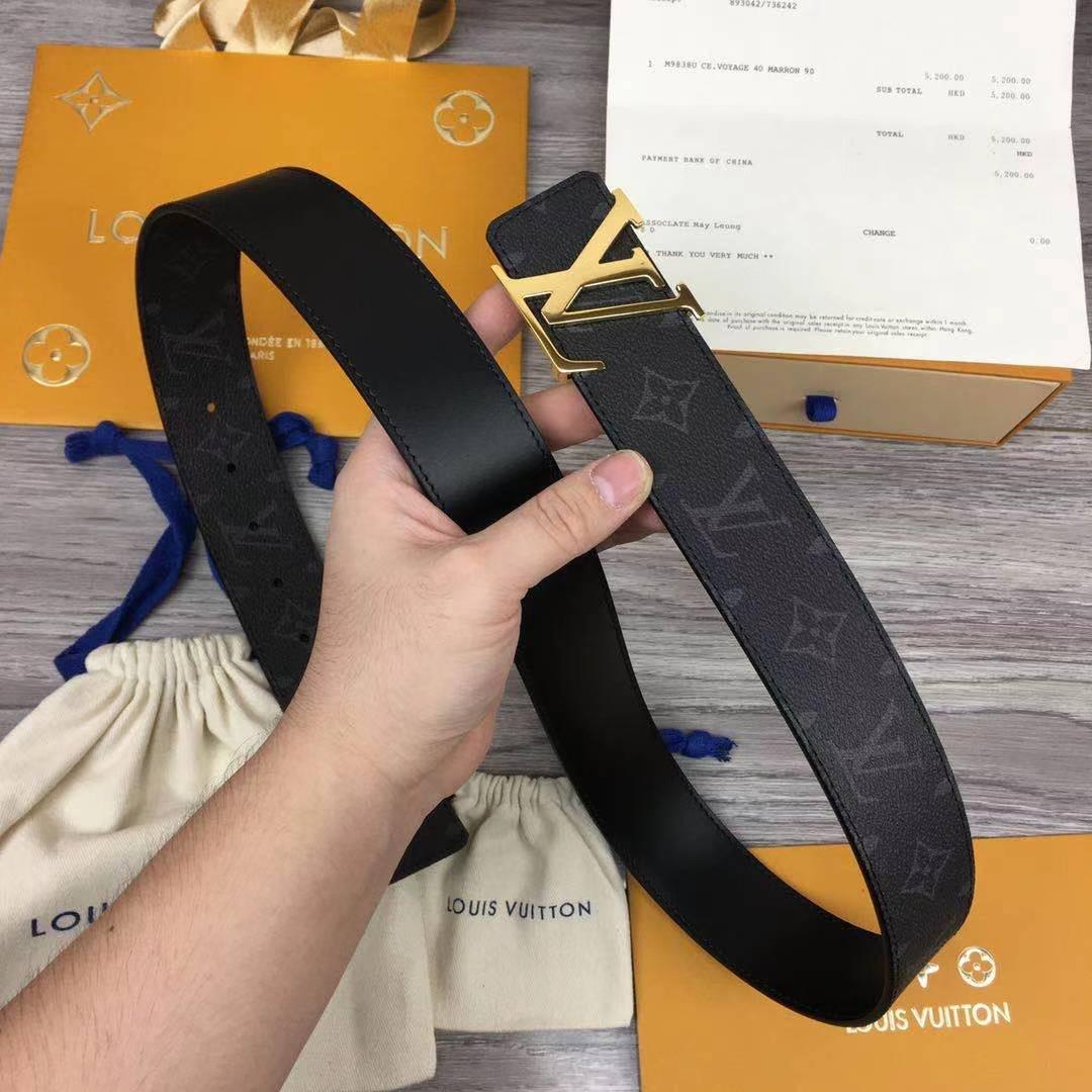 Thắt lưng nam Louis Vuitton siêu cấp hoạ tiết hoa đen logo bóng TLLV28