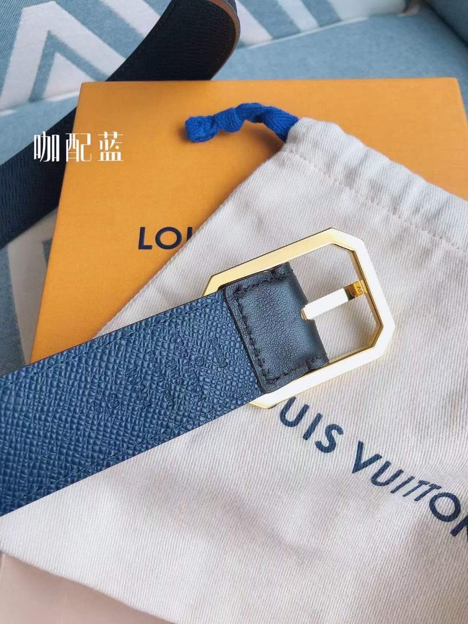 Thắt lưng nam Louis Vuitton siêu cấp mặt khóa bát giác màu vàng TLLV26