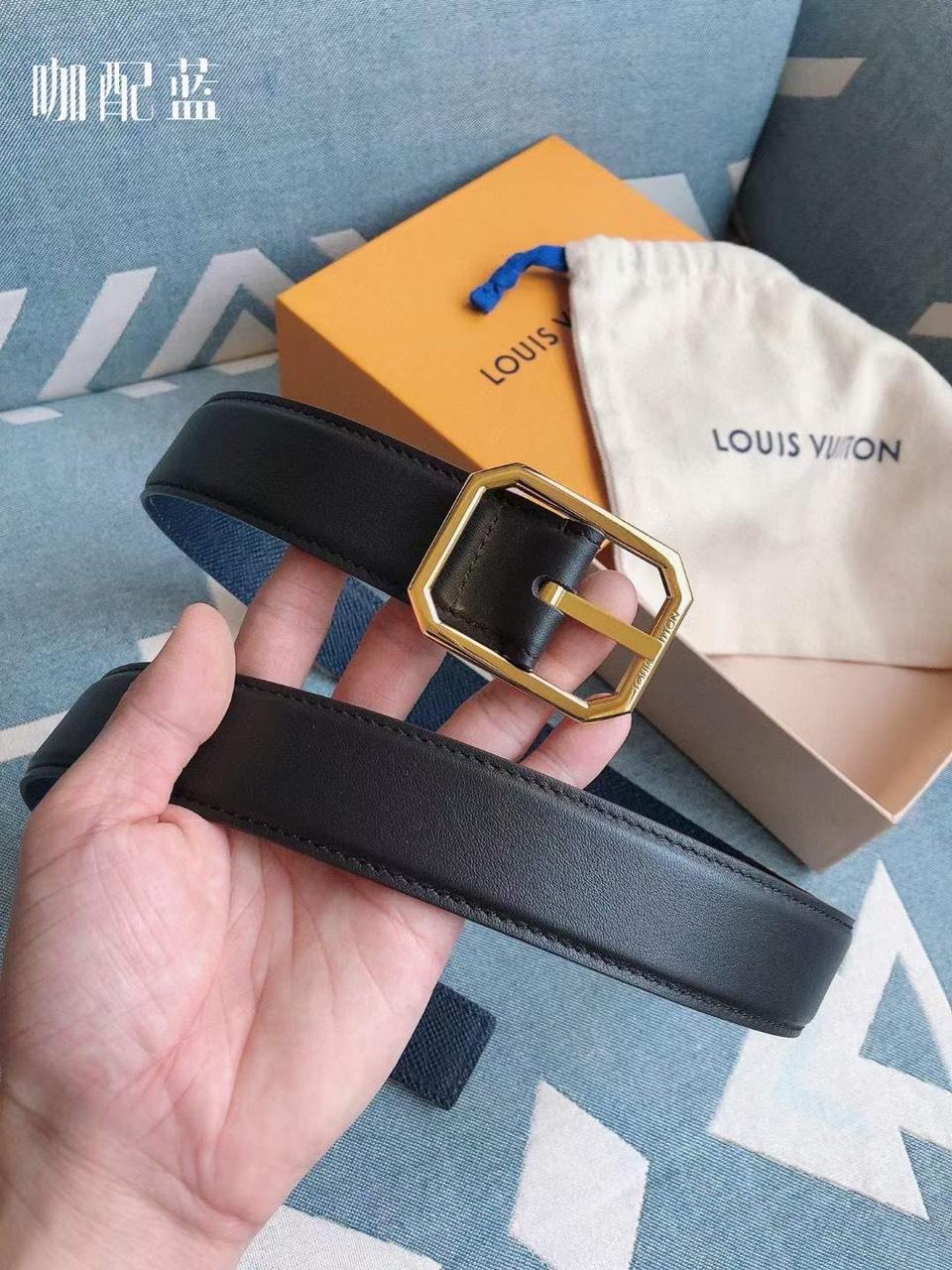 Thắt lưng nam Louis Vuitton siêu cấp mặt khóa bát giác màu vàng TLLV26