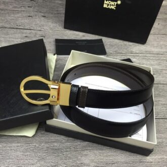 Thắt lưng nam Montblanc đen mặt khóa kim gold siêu cấp