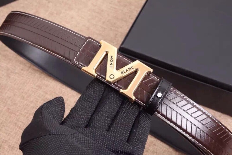 Thắt lưng nam Montblanc nâu cafe mặt chữ M siêu cấp