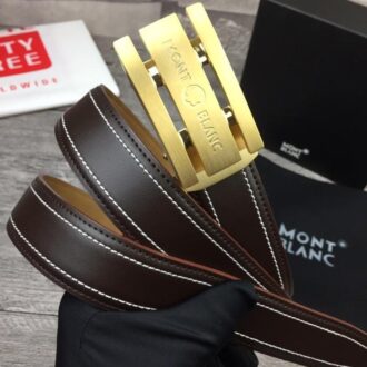 Thắt lưng nam Montblanc nâu mặt khóa chữ nhật gold siêu cấp