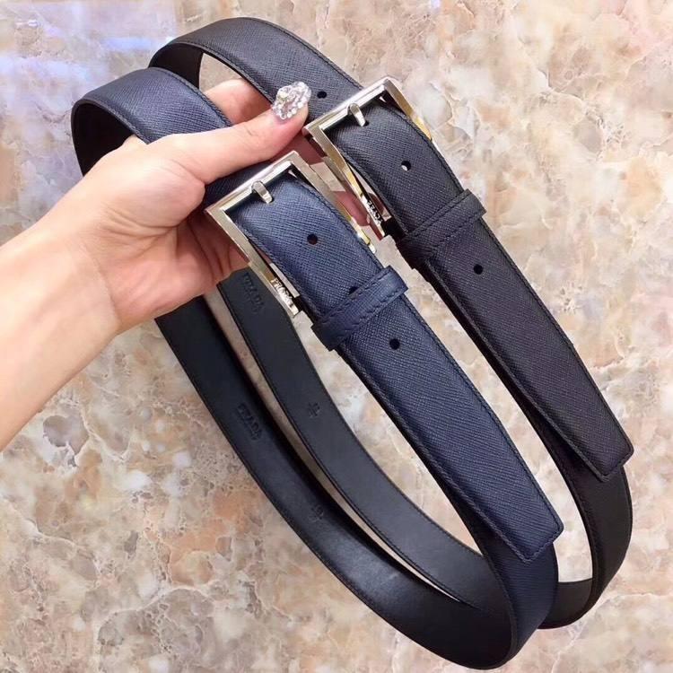 Thắt lưng nam Prada đen mặt khóa kim silver siêu cấp