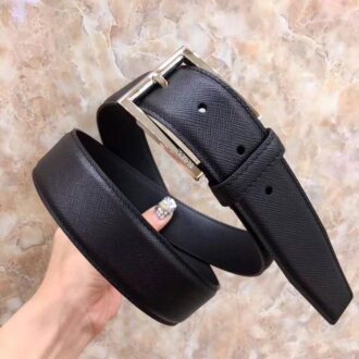 Thắt lưng nam Prada đen mặt khóa kim silver siêu cấp