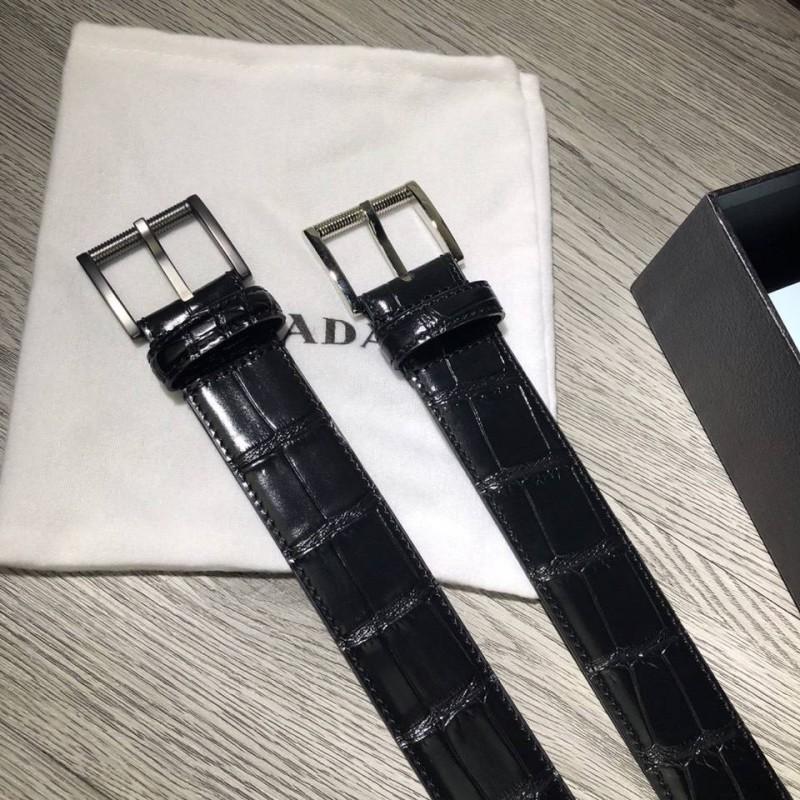 Thắt lưng nam Prada đen mặt khóa kim siêu cấp