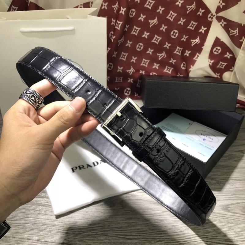 Thắt lưng nam Prada đen mặt khóa kim siêu cấp
