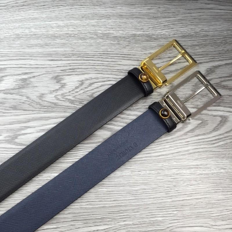 Thắt lưng nam Prada nâu mặt khóa kim gold siêu cấp