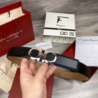Thắt lưng nam Salvatore Ferragamo siêu cấp da đen nâu khoá logo trắng bóng TLF08