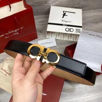 Thắt lưng nam Salvatore Ferragamo siêu cấp da đen nâu khoá logo vàng bóng TLF09