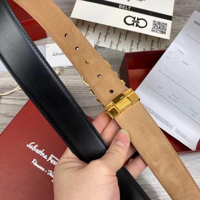 Thắt lưng nam Salvatore Ferragamo siêu cấp da đen nâu khoá logo vàng bóng TLF09