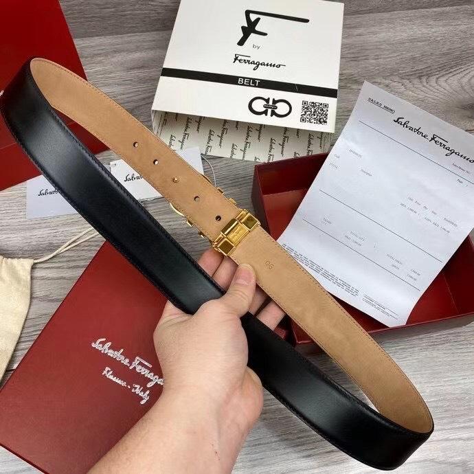 Thắt lưng nam Salvatore Ferragamo siêu cấp da đen nâu khoá logo vàng bóng TLF09