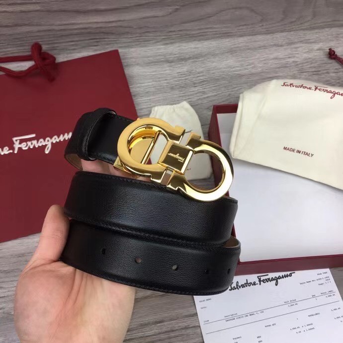 Thắt lưng nam Salvatore Ferragamo siêu cấp da trơn đen nâu khoá logo vàng bóng TLF26