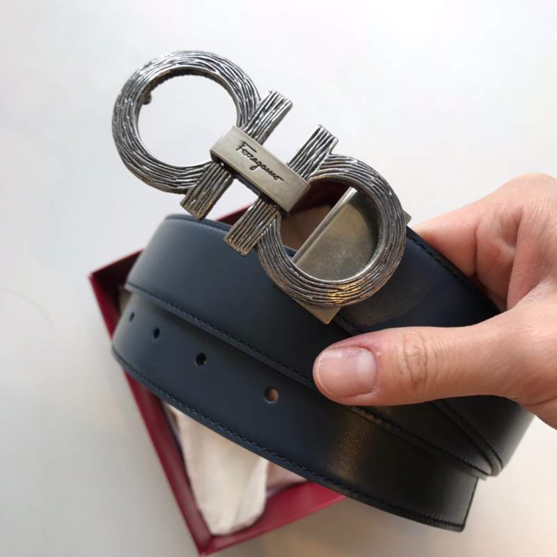 Thắt lưng nam Salvatore Ferragamo xanh mặt kẻ trắng siêu cấp