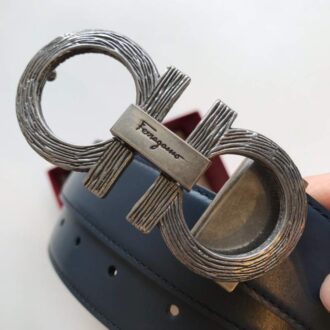 Thắt lưng nam Salvatore Ferragamo xanh mặt kẻ trắng siêu cấp