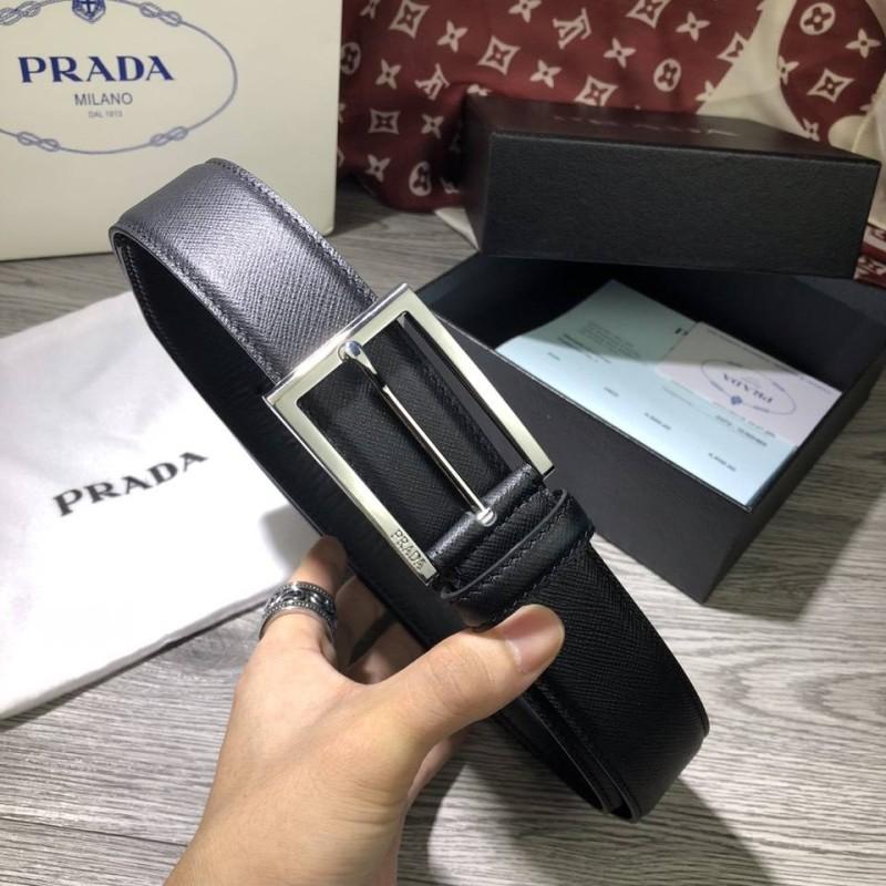 Thắt lưng Prada nam đen mặt khóa kim siêu cấp