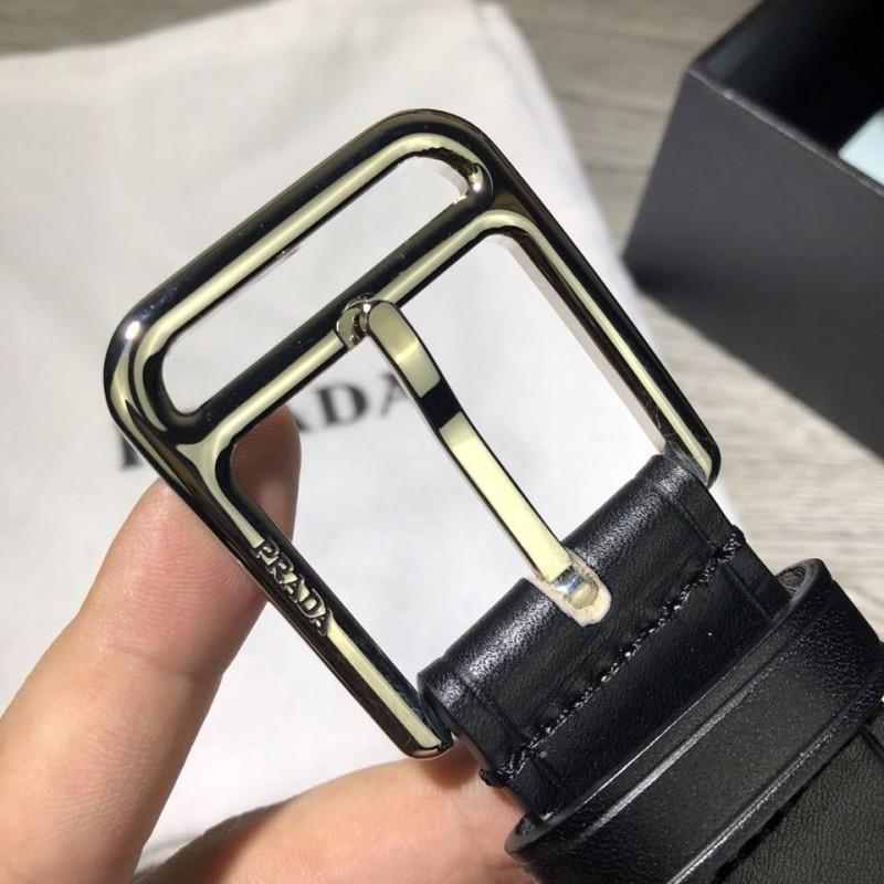 Thắt lưng Prada nam đen mặt khóa kim siêu cấp