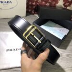 Thắt lưng Prada nam đen mặt khóa kim siêu cấp