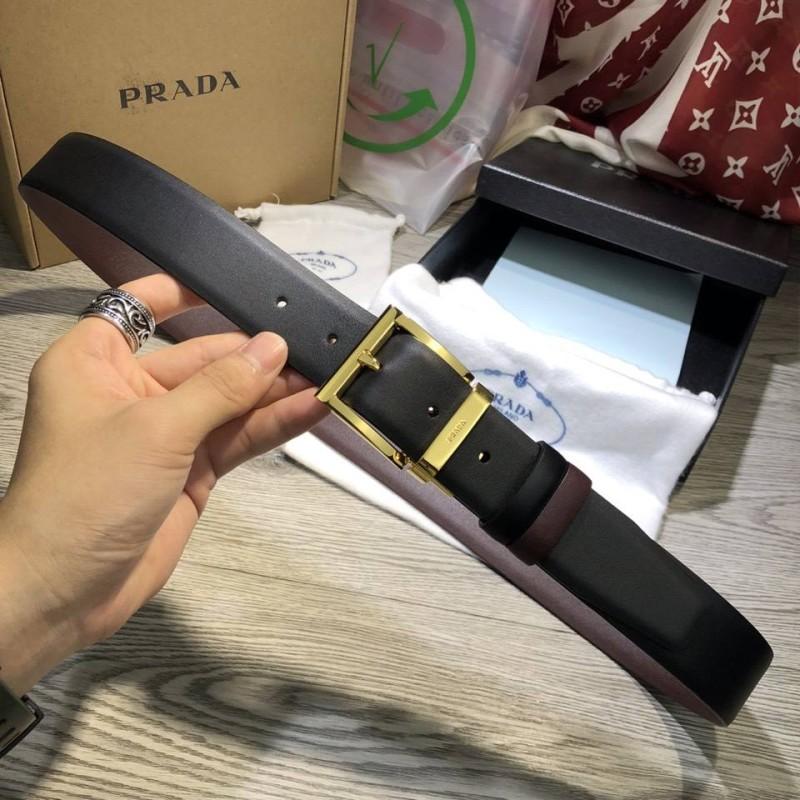 Thắt lưng Prada nam mặt khóa kim gold siêu cấp