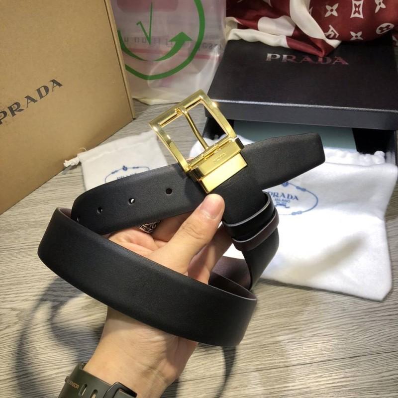 Thắt lưng Prada nam mặt khóa kim gold siêu cấp