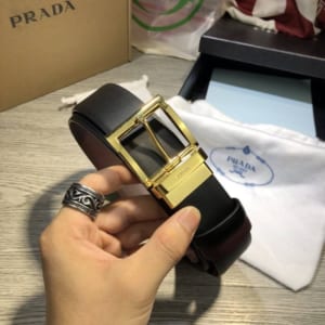 Thắt lưng Prada nam mặt khóa kim gold siêu cấp