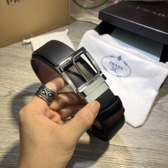 Thắt lưng Prada nam mặt khóa kim silver siêu cấp
