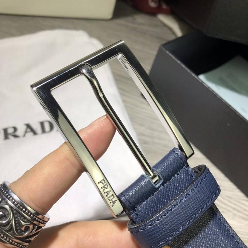 Thắt lưng Prada nam xanh mặt khóa kim siêu cấp