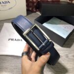 Thắt lưng Prada nam xanh mặt khóa kim siêu cấp