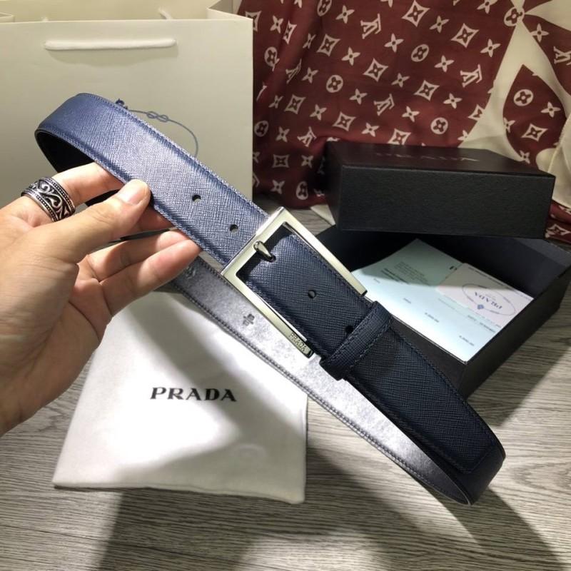 Thắt lưng Prada nam xanh mặt khóa kim siêu cấp