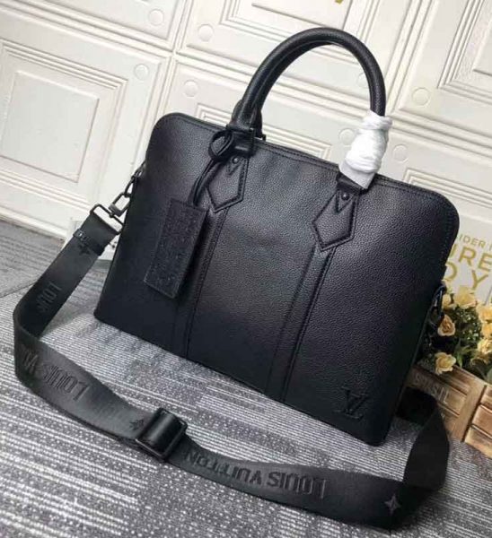 Túi xách nam Louis Vuitton siêu cấp da nhăn khóa logo đen TXLV03