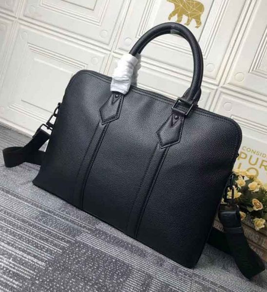 Túi xách nam Louis Vuitton siêu cấp da nhăn khóa logo đen TXLV03